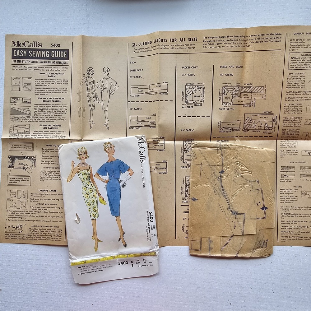 1960s Vintage 34" Bust McCalls 5400 Bell Sleeve Jacket Dress Set Sewing Pattern - Picture 2 of 3